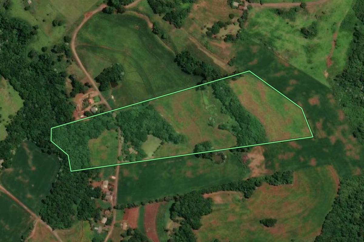 Imagem de satélite do imóvel rural em Pinhal de São Bento (PR), com o contorno declarado no CAR desenhado por cima.