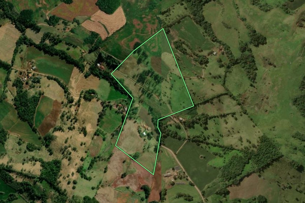 Imagem de satélite do imóvel rural em Pinhal de São Bento (PR), com o contorno declarado no CAR desenhado por cima.
