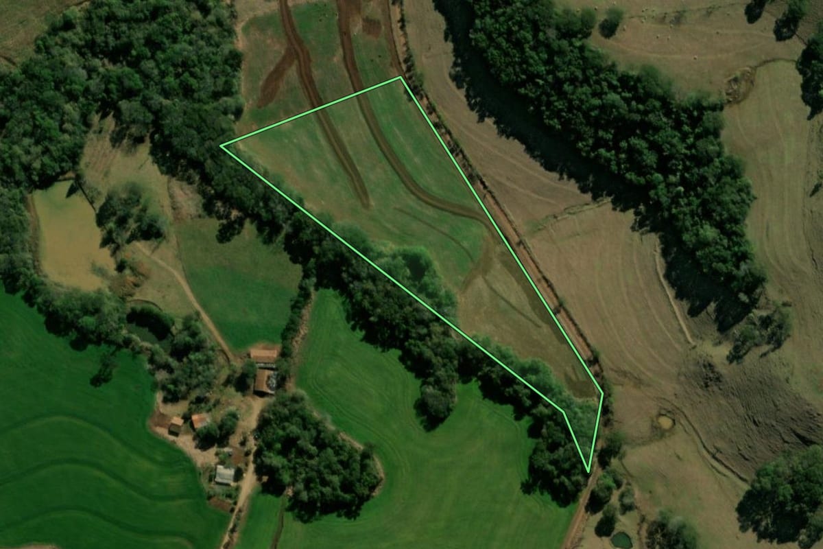 Imagem de satélite do imóvel rural em Pinhal de São Bento (PR), com o contorno declarado no CAR desenhado por cima.
