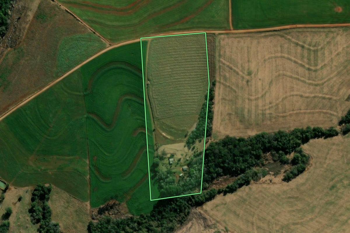 Imagem de satélite do imóvel rural em Pinhal de São Bento (PR), com o contorno declarado no CAR desenhado por cima.