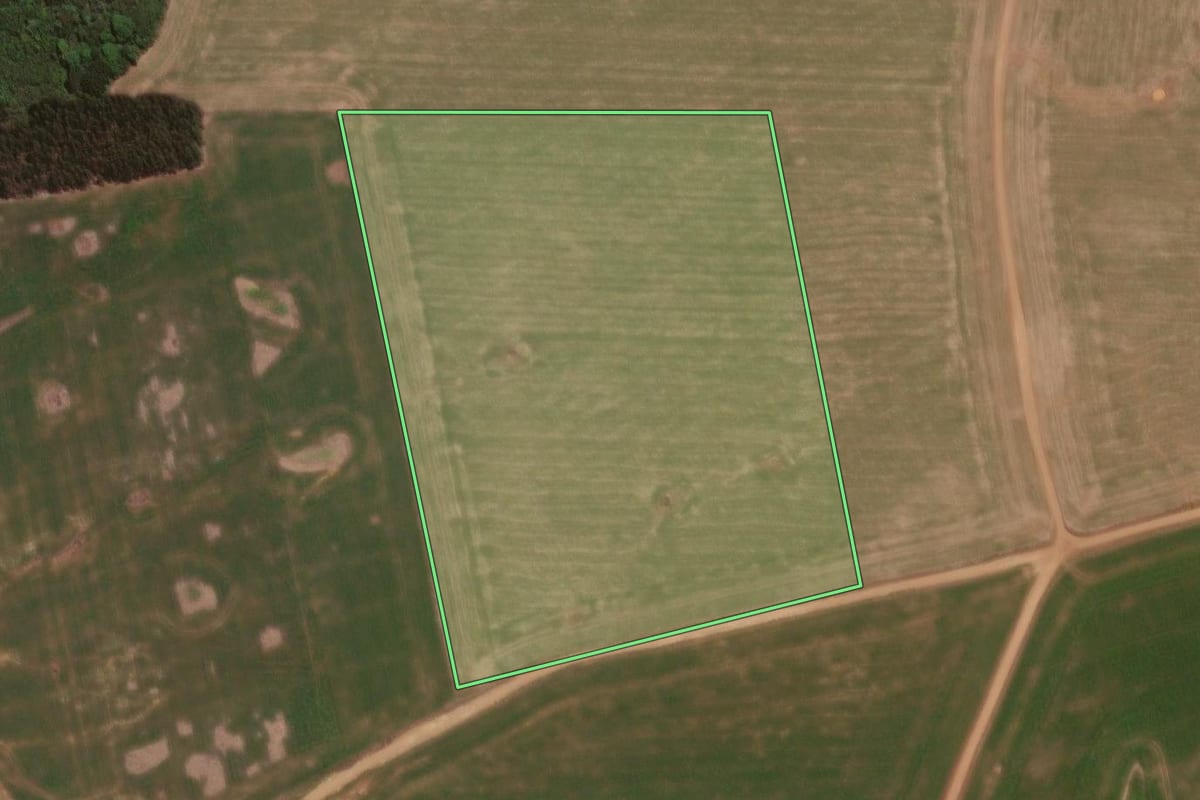 Imagem de satélite do imóvel rural em Pinhão (PR), com o contorno declarado no CAR desenhado por cima.