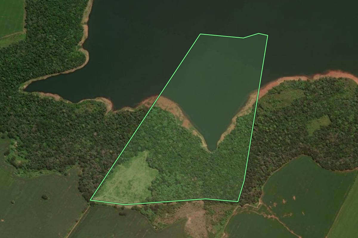 Imagem de satélite do imóvel rural em Pinhão (PR), com o contorno declarado no CAR desenhado por cima.