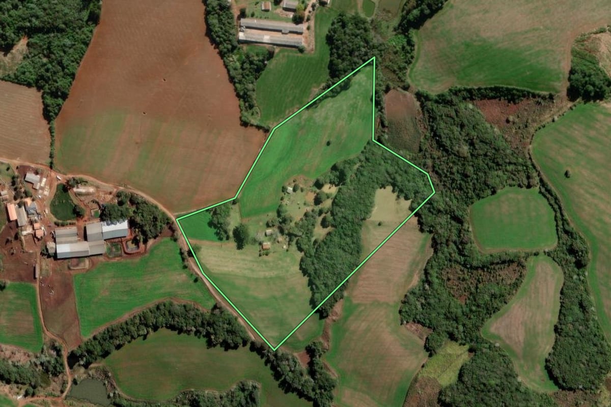 Imagem de satélite do imóvel rural em Piraí do Sul (PR), com o contorno declarado no CAR desenhado por cima.