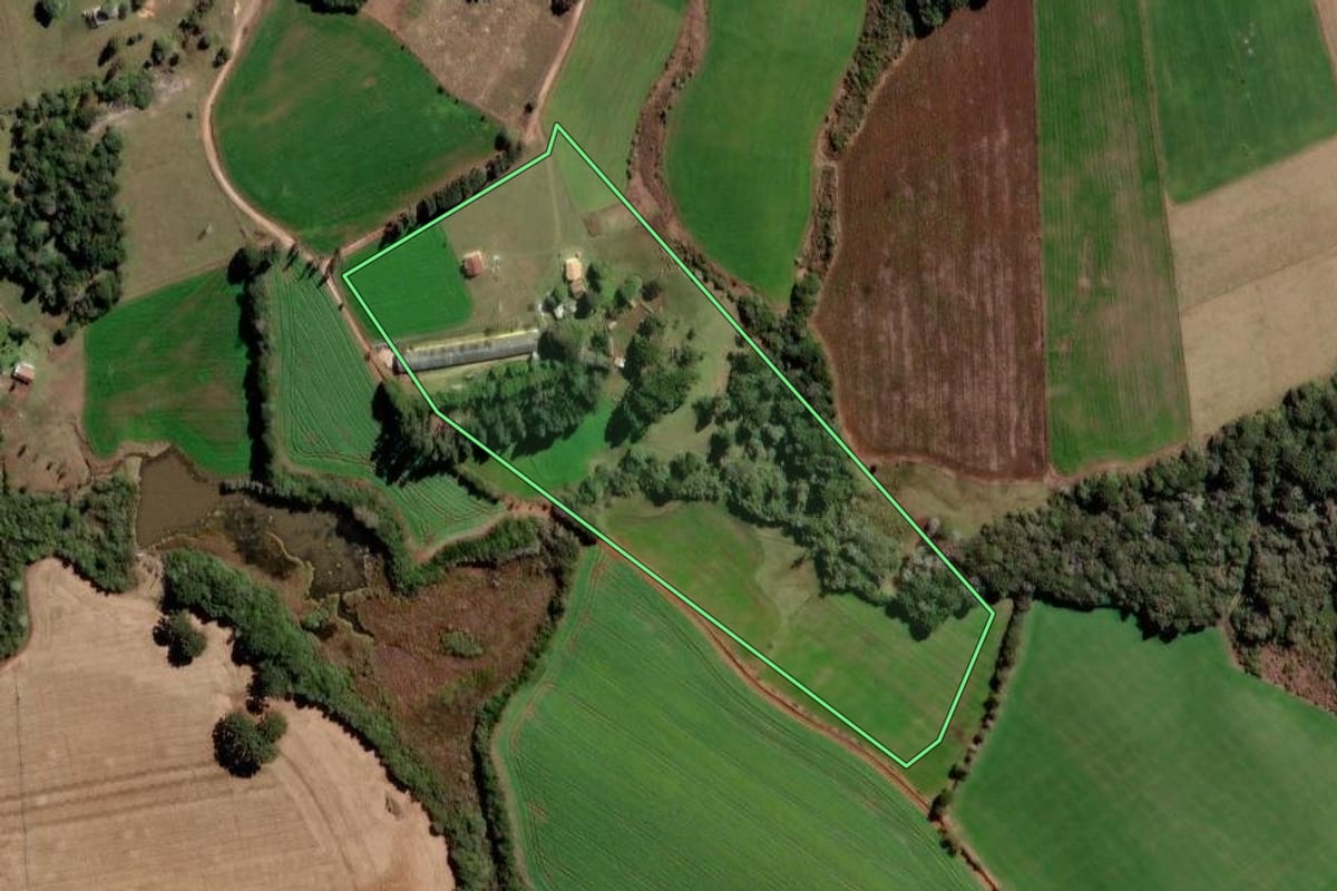 Imagem de satélite do imóvel rural em Piraí do Sul (PR), com o contorno declarado no CAR desenhado por cima.