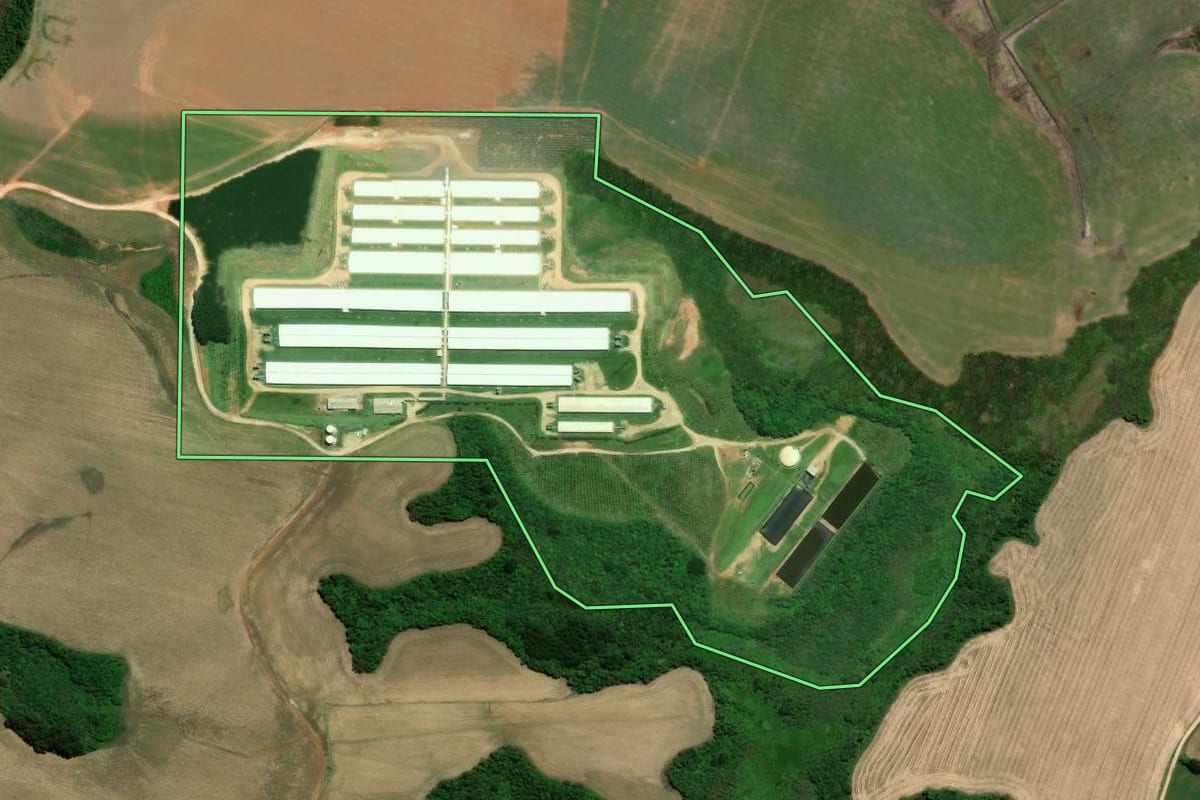 Imagem de satélite do imóvel rural em Piraí do Sul (PR), com o contorno declarado no CAR desenhado por cima.