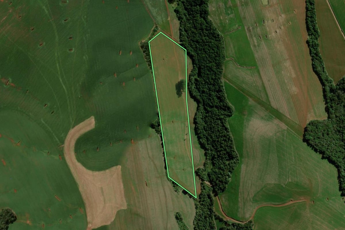 Imagem de satélite do imóvel rural em Pitanga (PR), com o contorno declarado no CAR desenhado por cima.