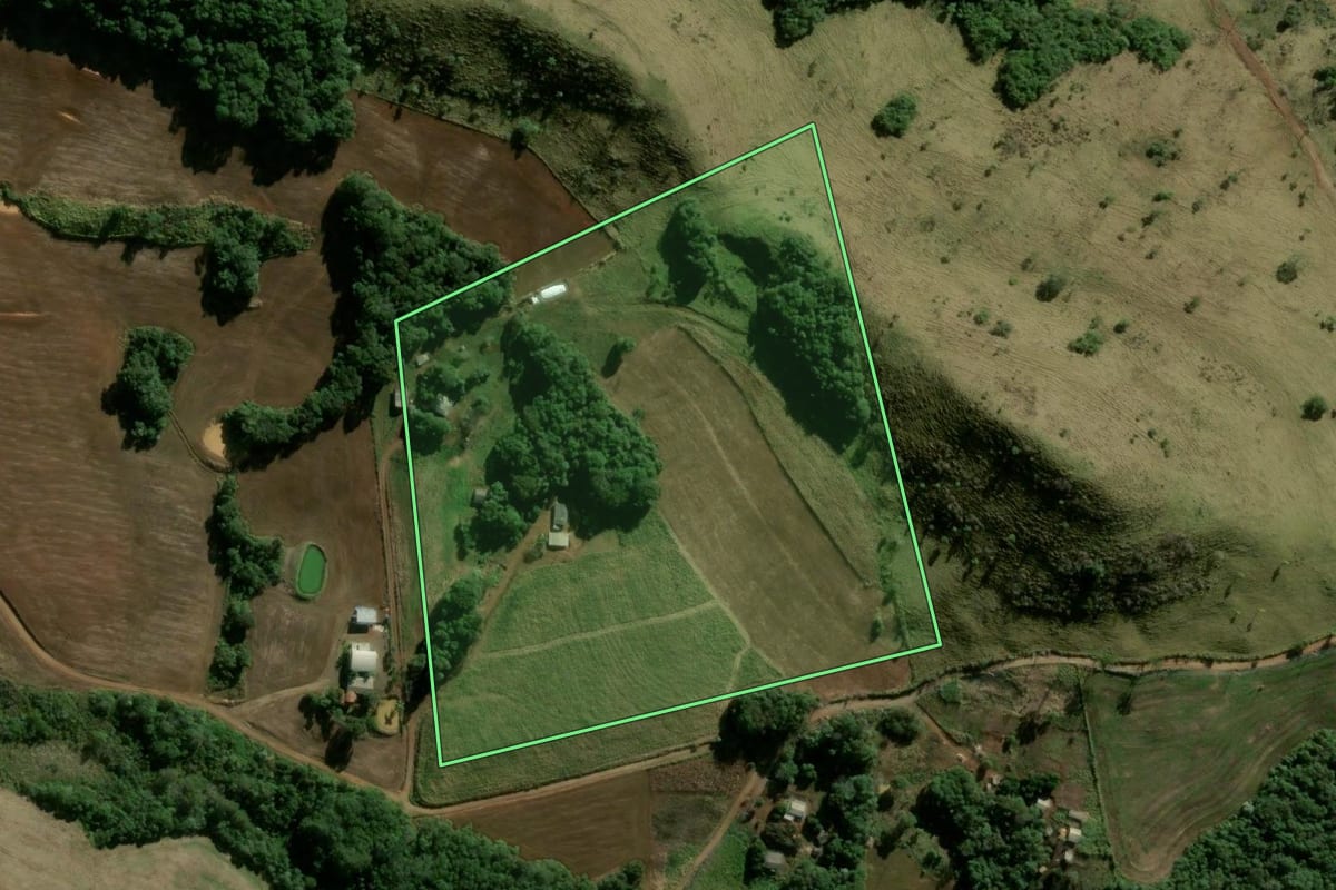 Imagem de satélite do imóvel rural em Pitanga (PR), com o contorno declarado no CAR desenhado por cima.