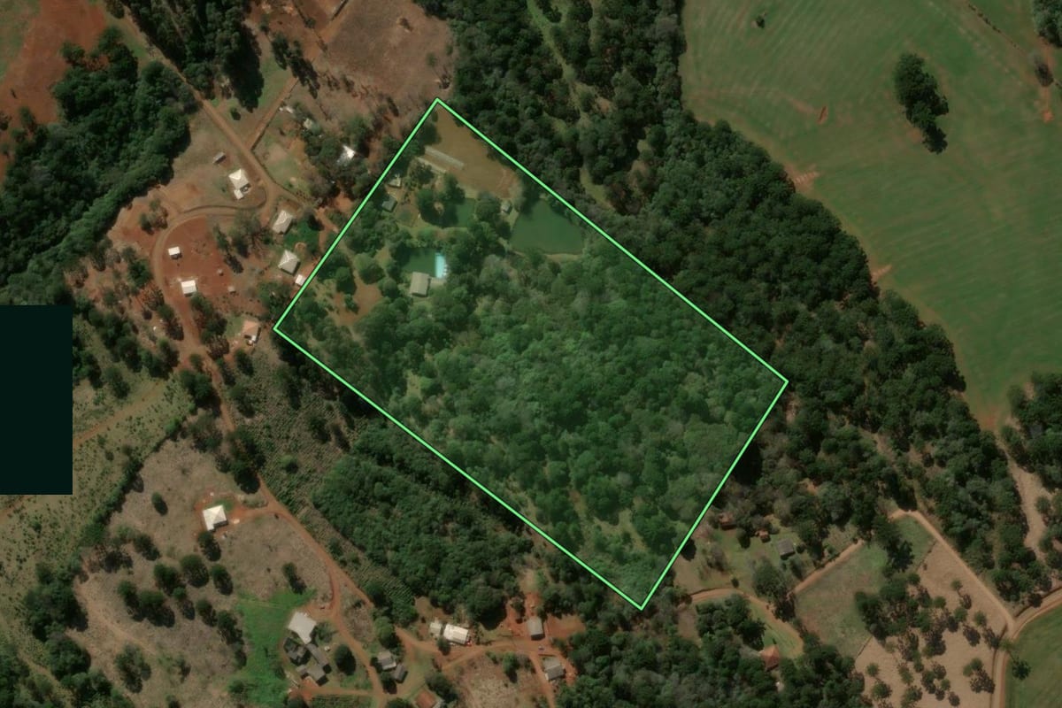 Imagem de satélite do imóvel rural em Pitanga (PR), com o contorno declarado no CAR desenhado por cima.