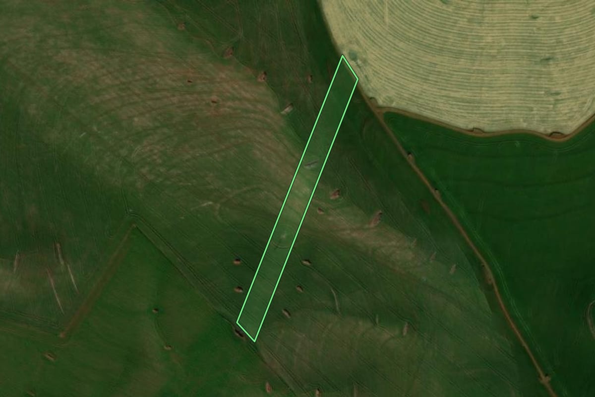 Imagem de satélite do imóvel rural em Pitanga (PR), com o contorno declarado no CAR desenhado por cima.