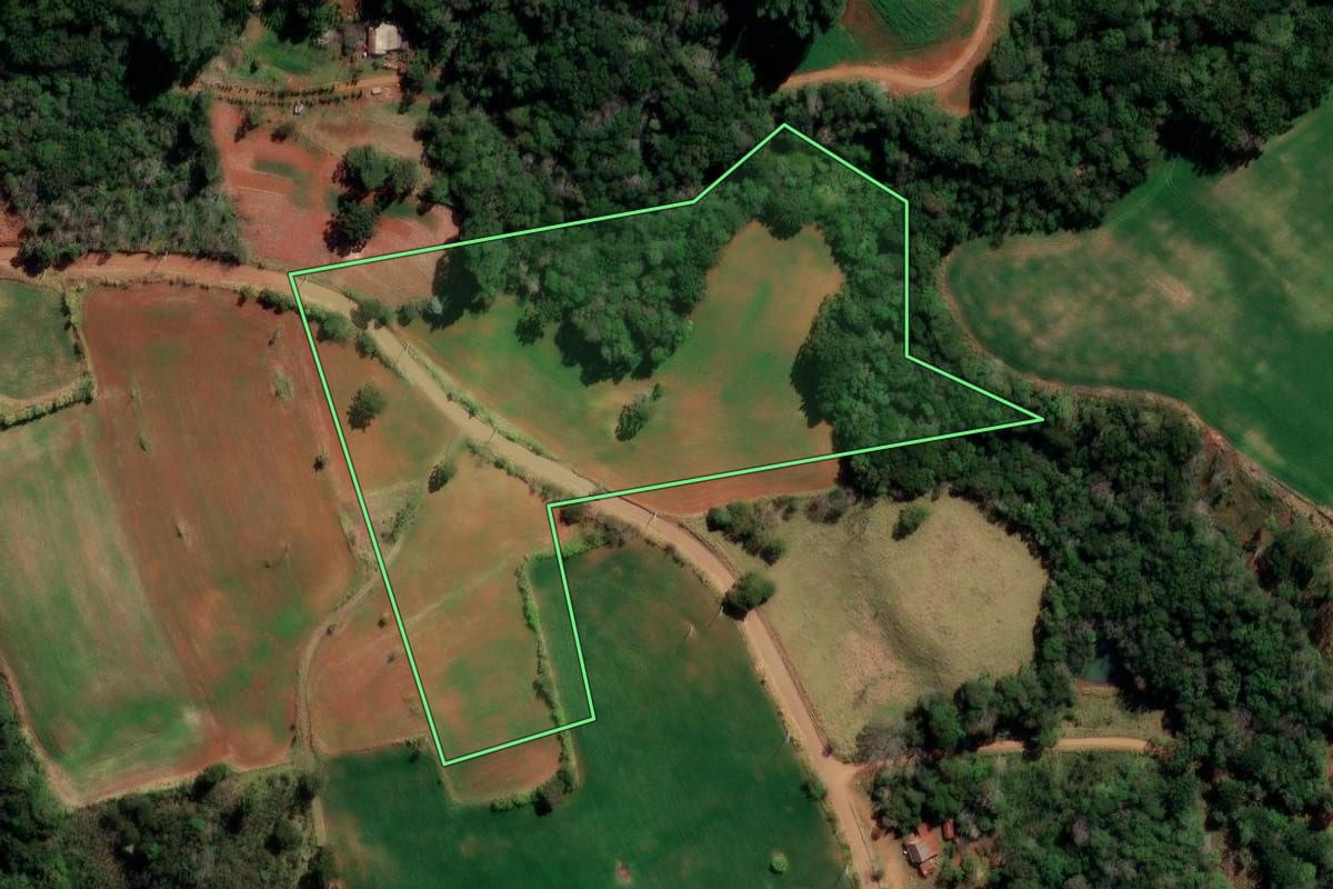 Imagem de satélite do imóvel rural em Pitanga (PR), com o contorno declarado no CAR desenhado por cima.