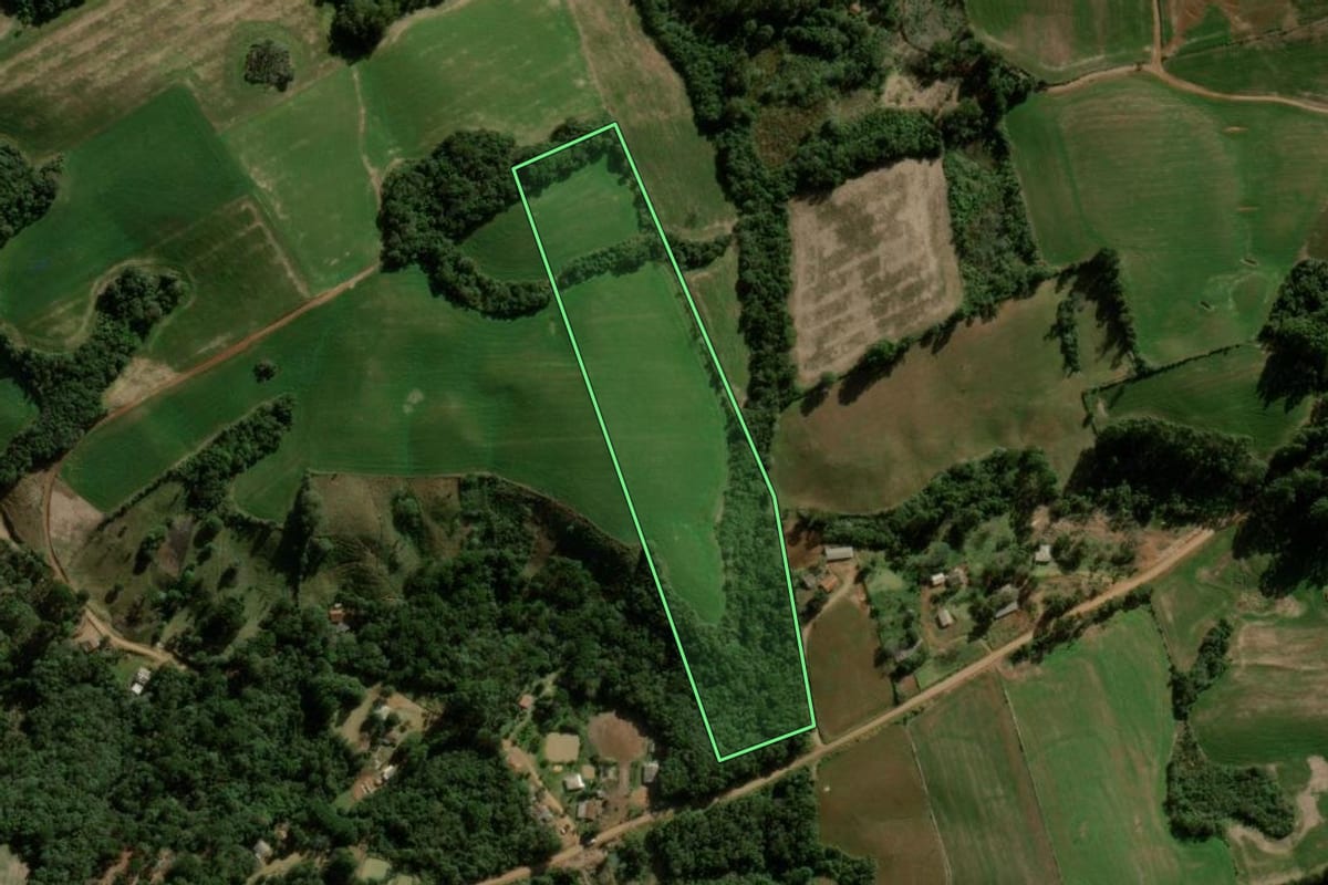 Imagem de satélite do imóvel rural em Pitanga (PR), com o contorno declarado no CAR desenhado por cima.