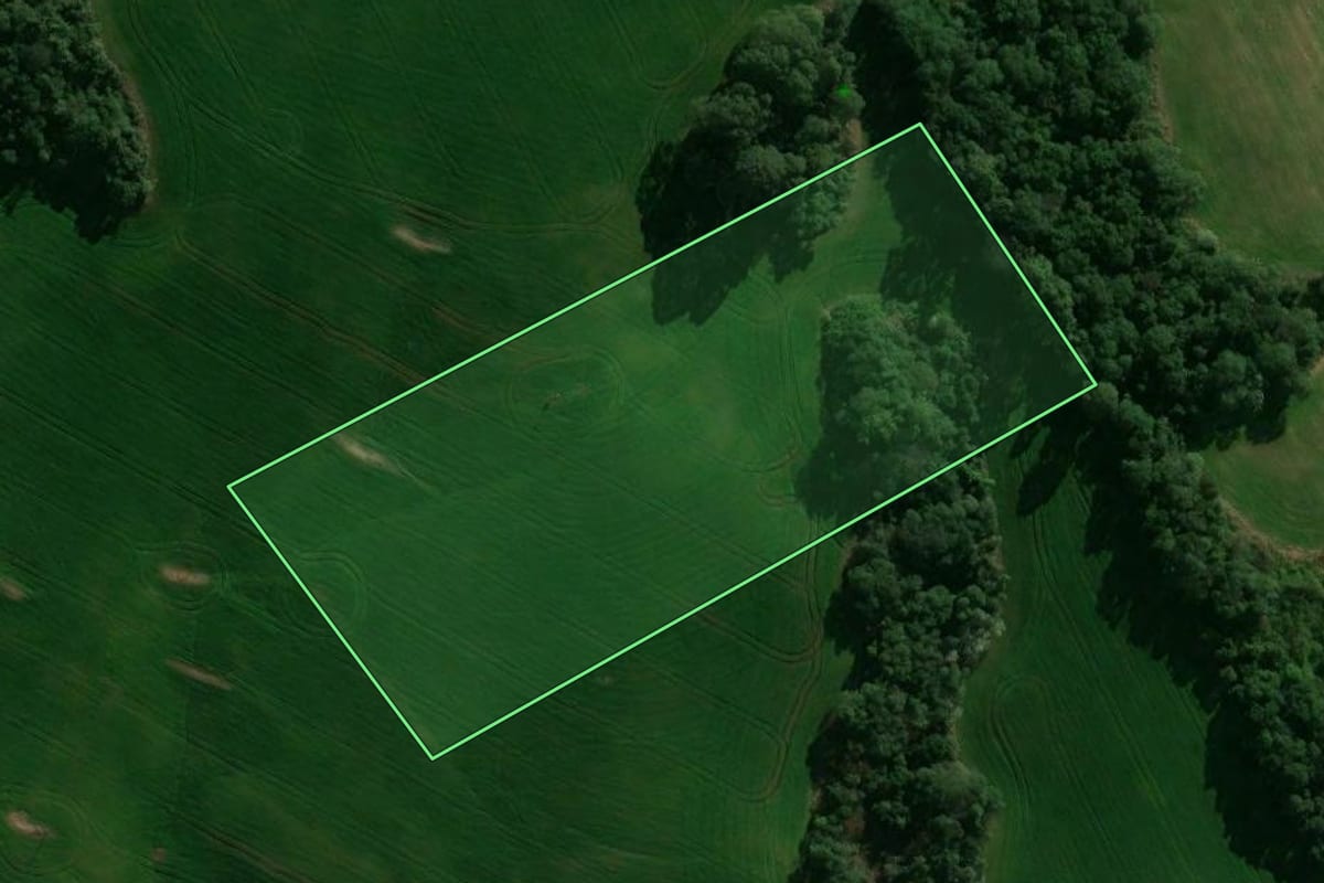 Imagem de satélite do imóvel rural em Pitanga (PR), com o contorno declarado no CAR desenhado por cima.