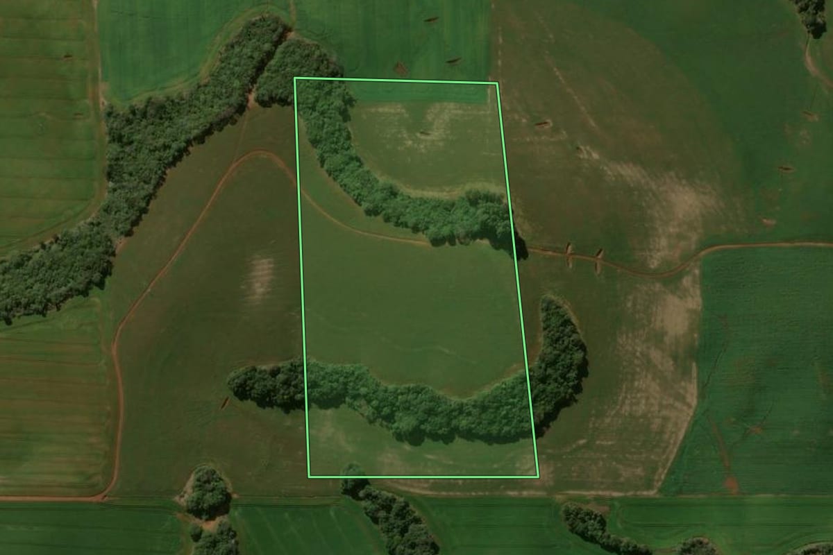 Imagem de satélite do imóvel rural em Pitanga (PR), com o contorno declarado no CAR desenhado por cima.