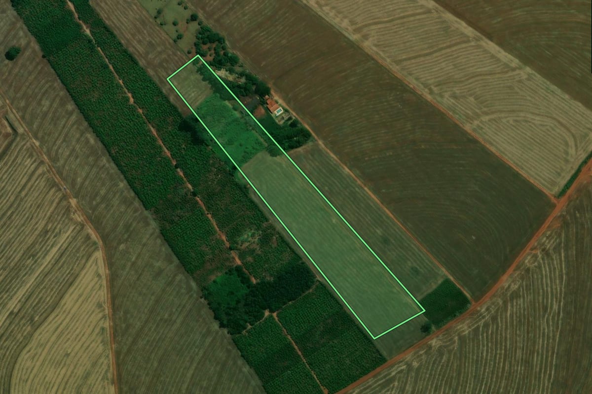 Imagem de satélite do imóvel rural em Pitangueiras (PR), com o contorno declarado no CAR desenhado por cima.