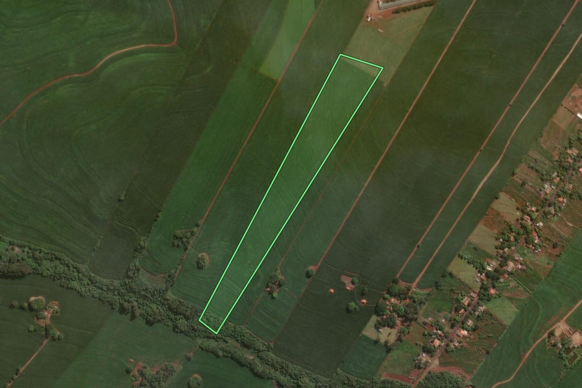 Imagem de satélite do imóvel rural em Pitangueiras (PR), com o contorno declarado no CAR desenhado por cima.