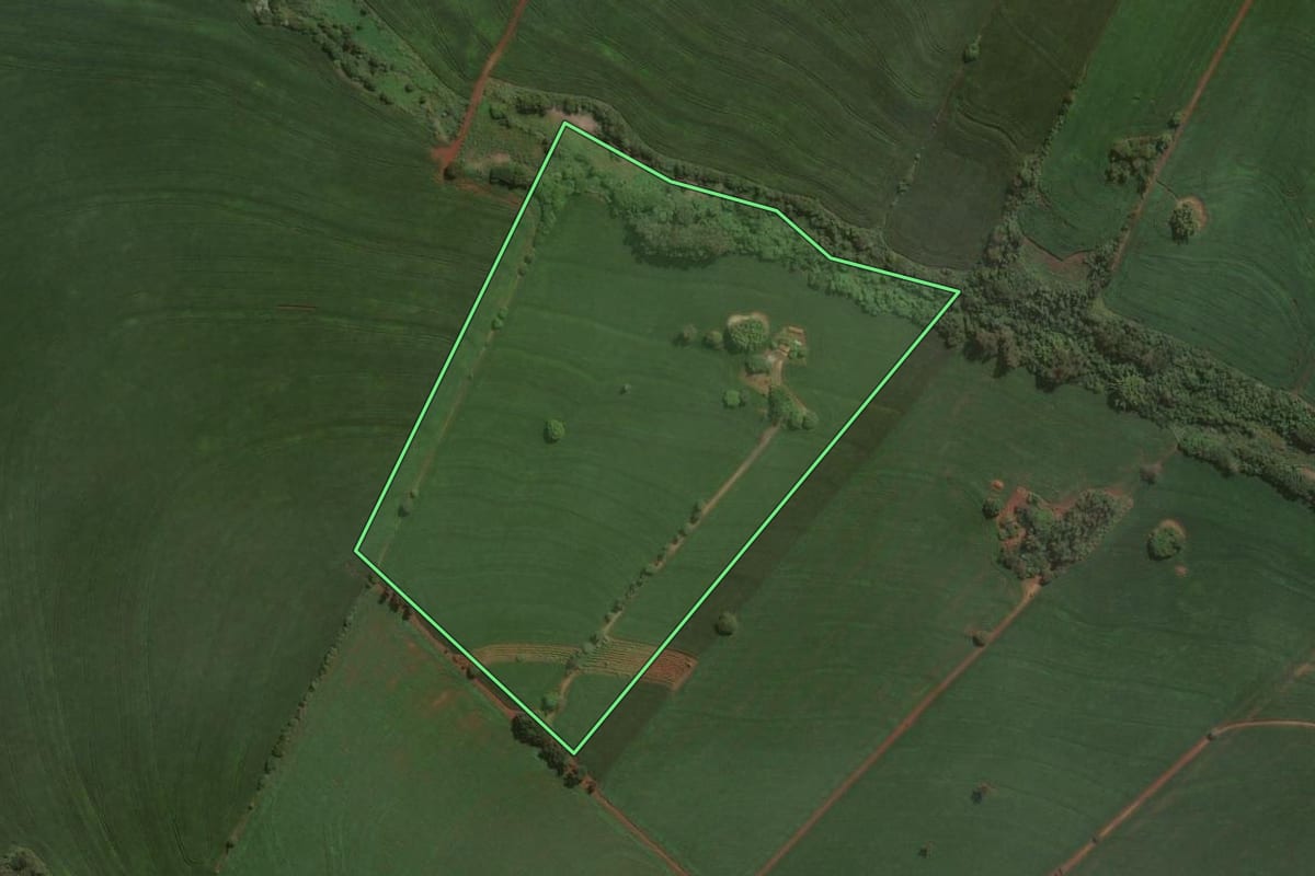 Imagem de satélite do imóvel rural em Pitangueiras (PR), com o contorno declarado no CAR desenhado por cima.