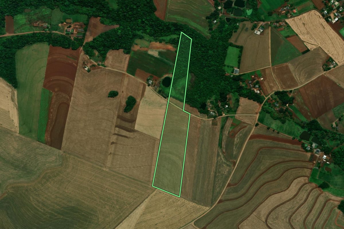 Imagem de satélite do imóvel rural em Planalto (PR), com o contorno declarado no CAR desenhado por cima.