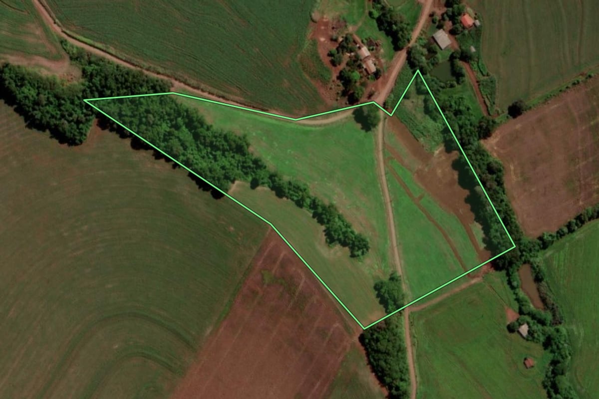 Imagem de satélite do imóvel rural em Planalto (PR), com o contorno declarado no CAR desenhado por cima.