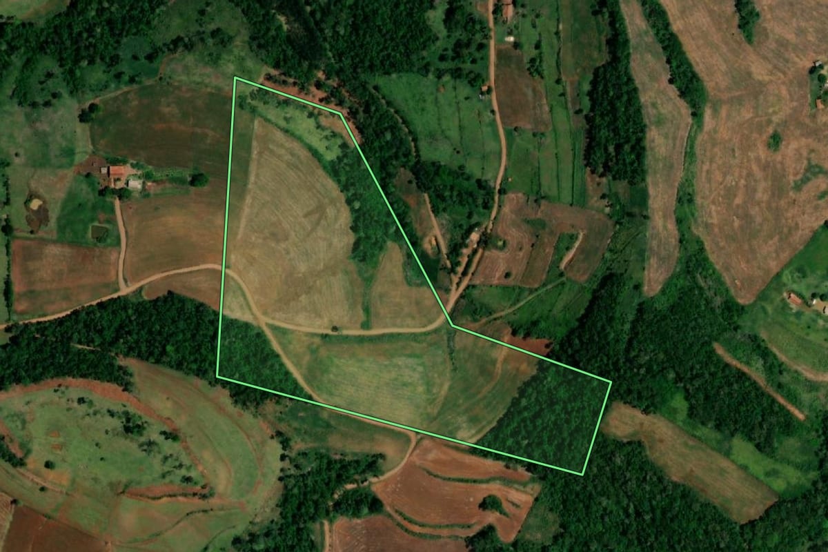 Imagem de satélite do imóvel rural em Planalto (PR), com o contorno declarado no CAR desenhado por cima.
