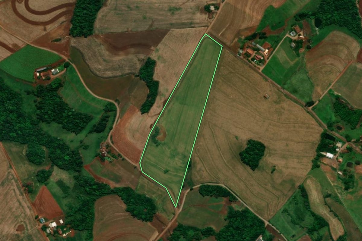 Imagem de satélite do imóvel rural em Planalto (PR), com o contorno declarado no CAR desenhado por cima.