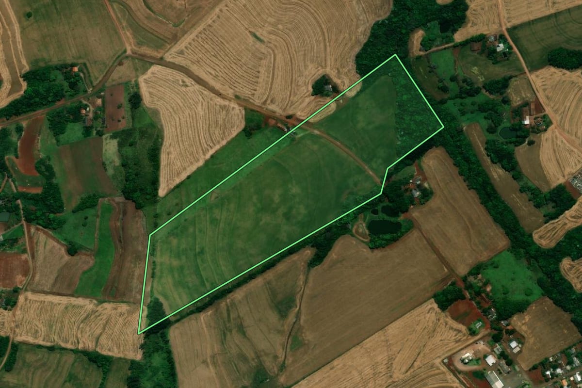 Imagem de satélite do imóvel rural em Planalto (PR), com o contorno declarado no CAR desenhado por cima.