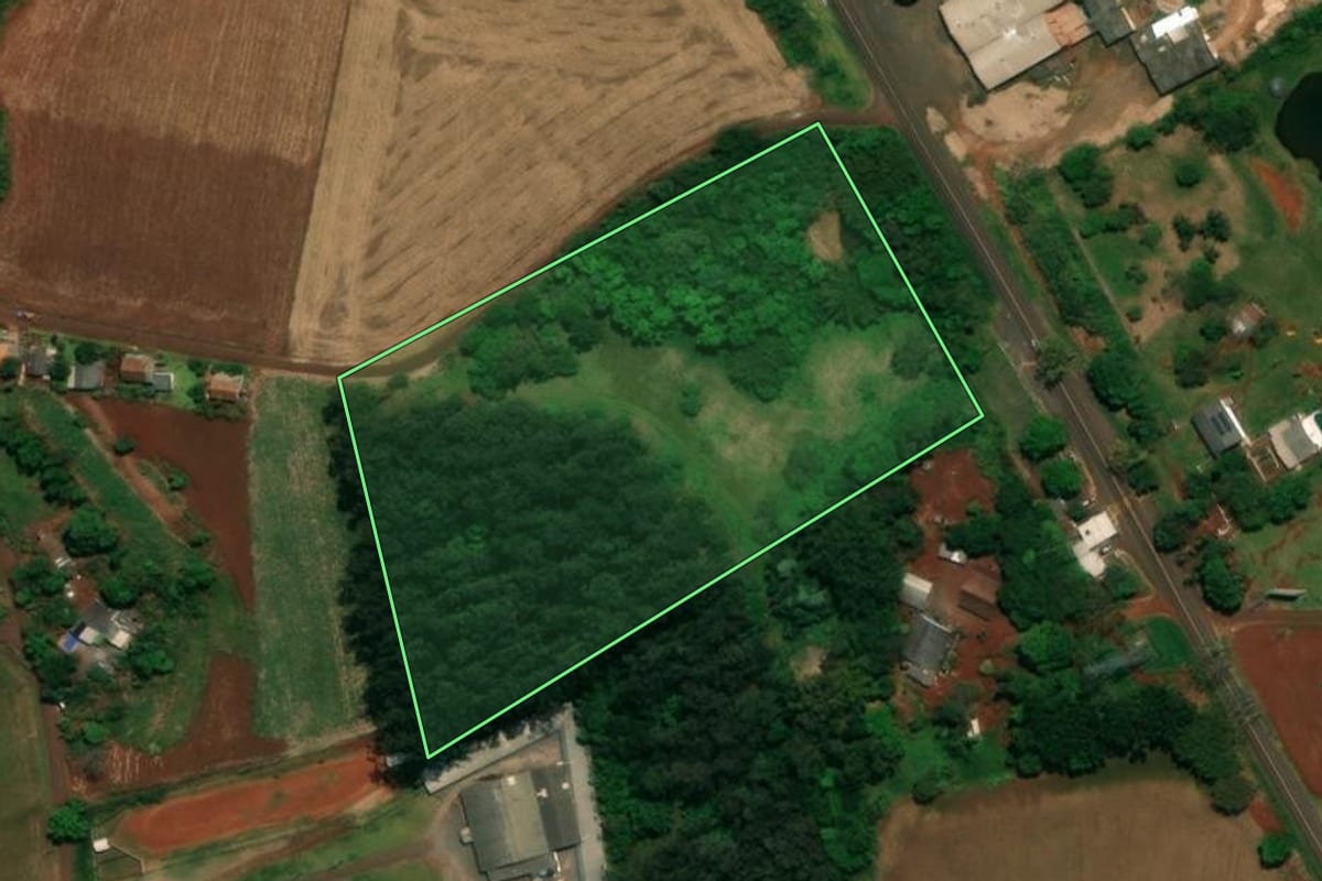 Imagem de satélite do imóvel rural em Planalto (PR), com o contorno declarado no CAR desenhado por cima.