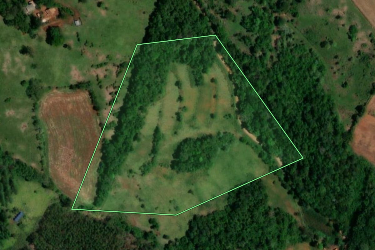 Imagem de satélite do imóvel rural em Planalto (PR), com o contorno declarado no CAR desenhado por cima.