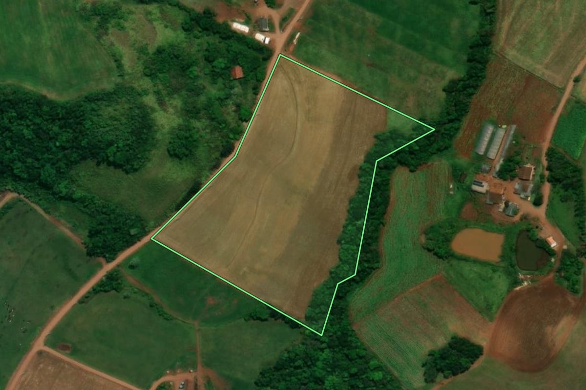 Imagem de satélite do imóvel rural em Planalto (PR), com o contorno declarado no CAR desenhado por cima.