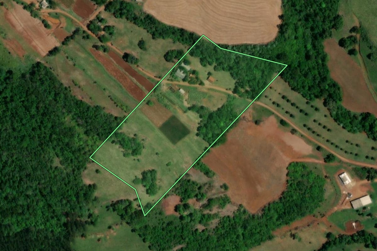 Imagem de satélite do imóvel rural em Planalto (PR), com o contorno declarado no CAR desenhado por cima.