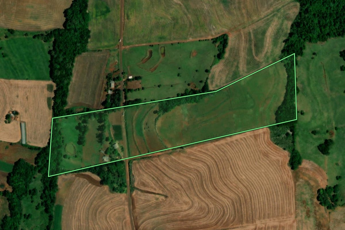 Imagem de satélite do imóvel rural em Planalto (PR), com o contorno declarado no CAR desenhado por cima.