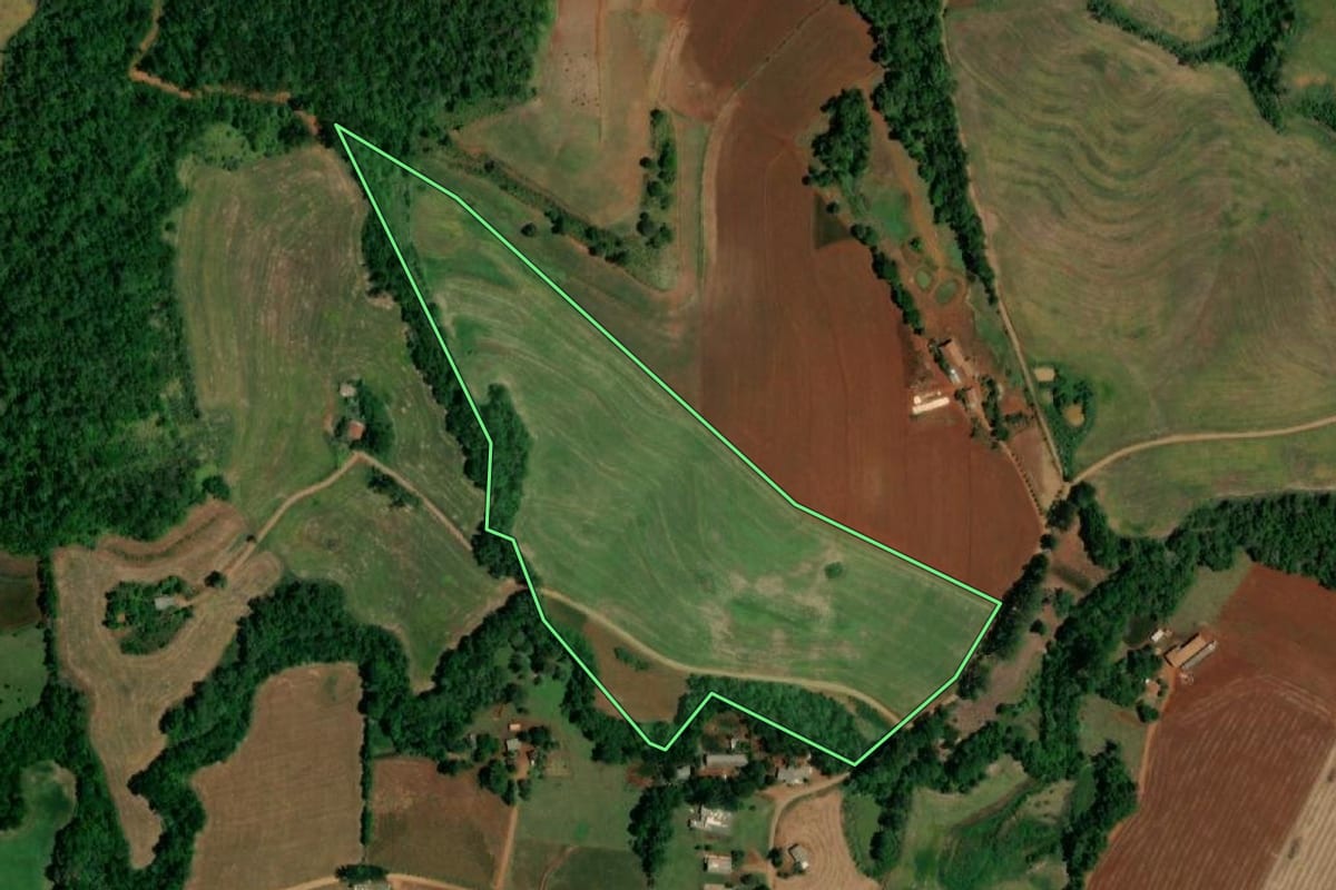 Imagem de satélite do imóvel rural em Planalto (PR), com o contorno declarado no CAR desenhado por cima.