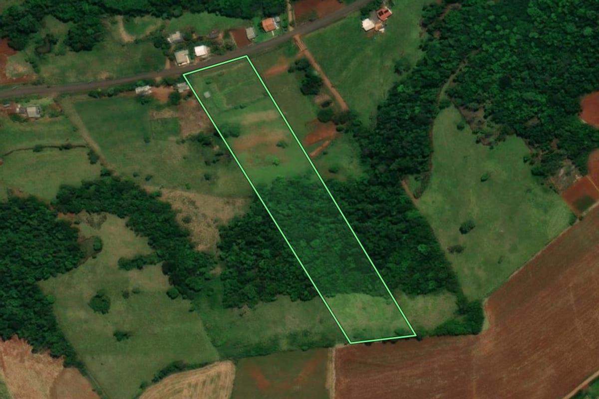 Imagem de satélite do imóvel rural em Planalto (PR), com o contorno declarado no CAR desenhado por cima.