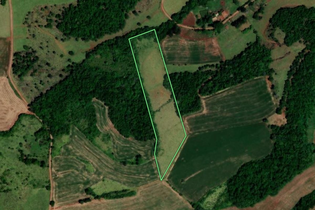 Imagem de satélite do imóvel rural em Planalto (PR), com o contorno declarado no CAR desenhado por cima.