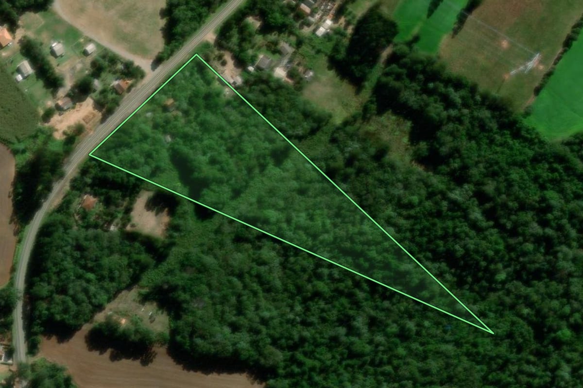 Imagem de satélite do imóvel rural em Ponta Grossa (PR), com o contorno declarado no CAR desenhado por cima.