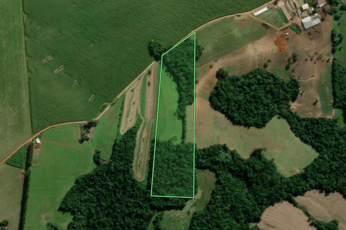 Imagem de satélite do imóvel rural em Ponta Grossa (PR), com o contorno declarado no CAR desenhado por cima.