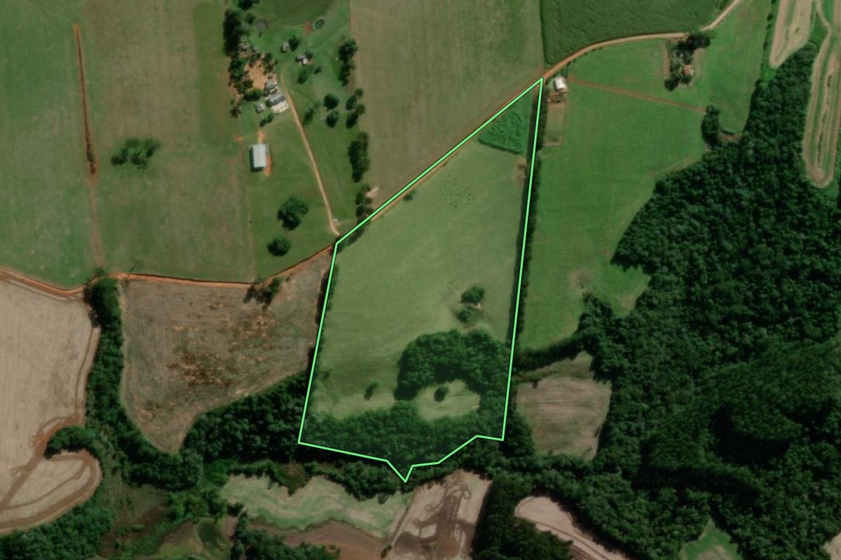 Imagem de satélite do imóvel rural em Ponta Grossa (PR), com o contorno declarado no CAR desenhado por cima.