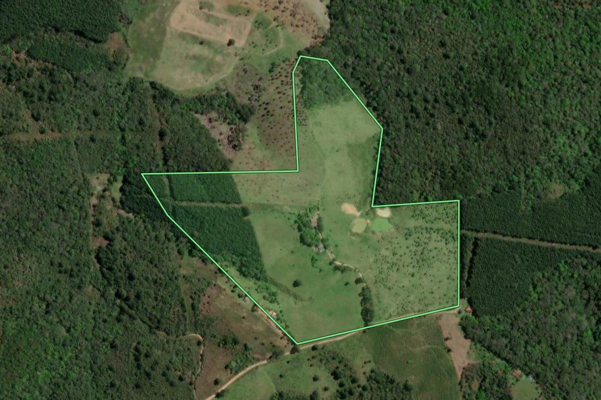 Imagem de satélite do imóvel rural em Ponta Grossa (PR), com o contorno declarado no CAR desenhado por cima.