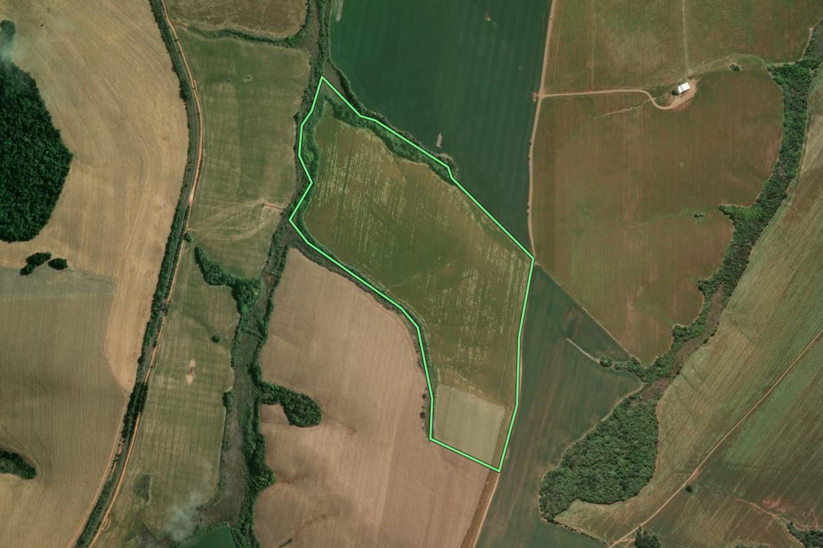 Imagem de satélite do imóvel rural em Ponta Grossa (PR), com o contorno declarado no CAR desenhado por cima.