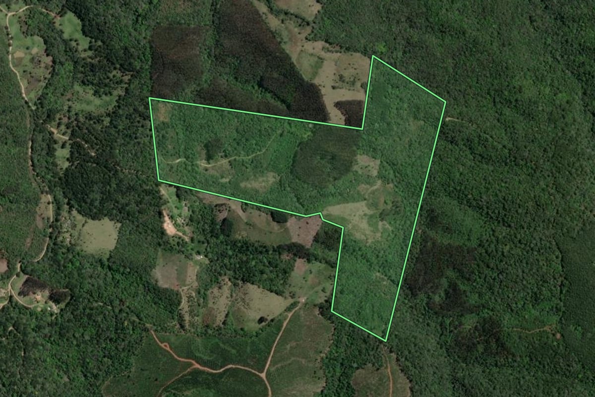 Imagem de satélite do imóvel rural em Ponta Grossa (PR), com o contorno declarado no CAR desenhado por cima.