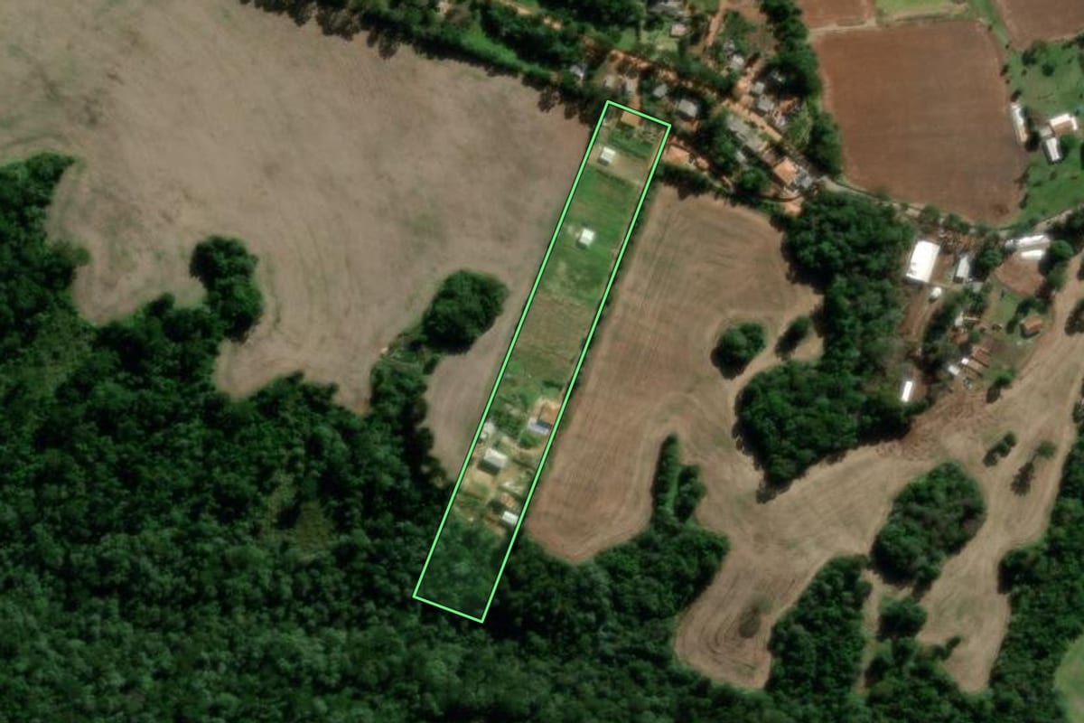 Imagem de satélite do imóvel rural em Ponta Grossa (PR), com o contorno declarado no CAR desenhado por cima.