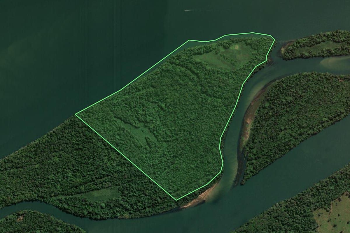 Imagem de satélite do imóvel rural em Porto Rico (PR), com o contorno declarado no CAR desenhado por cima.