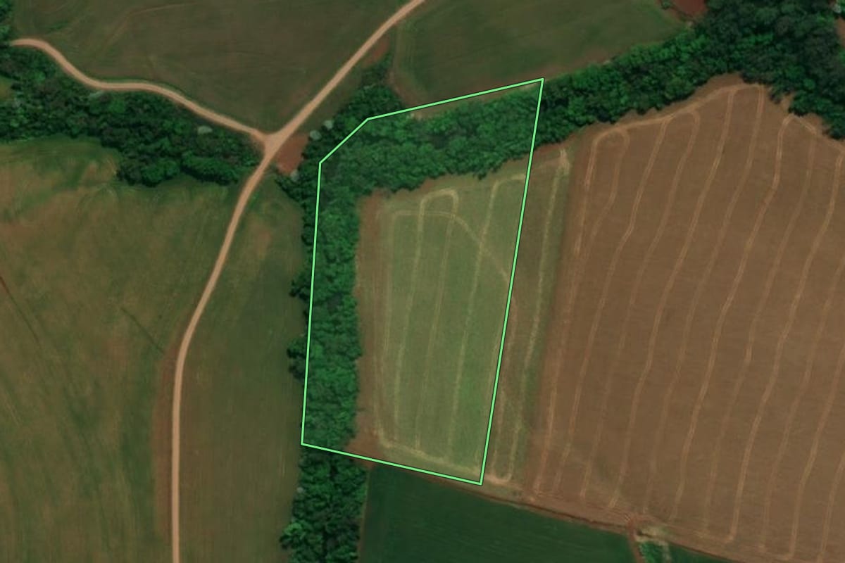 Imagem de satélite do imóvel rural em Pranchita (PR), com o contorno declarado no CAR desenhado por cima.