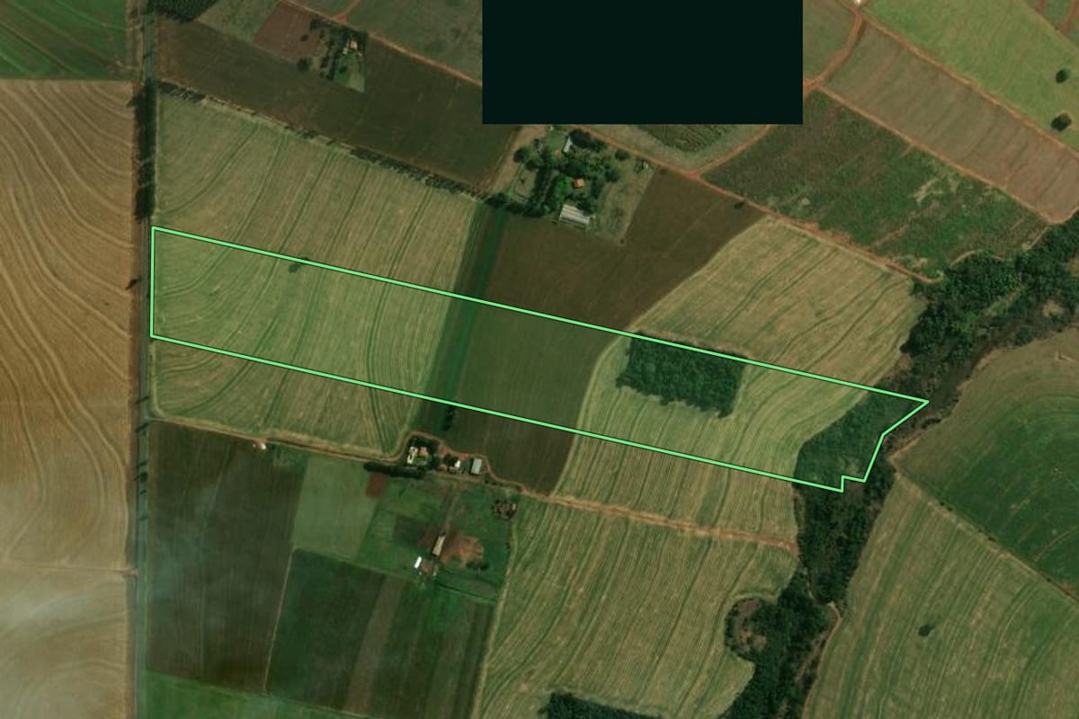Imagem de satélite do imóvel rural em Presidente Castelo Branco (PR), com o contorno declarado no CAR desenhado por cima.