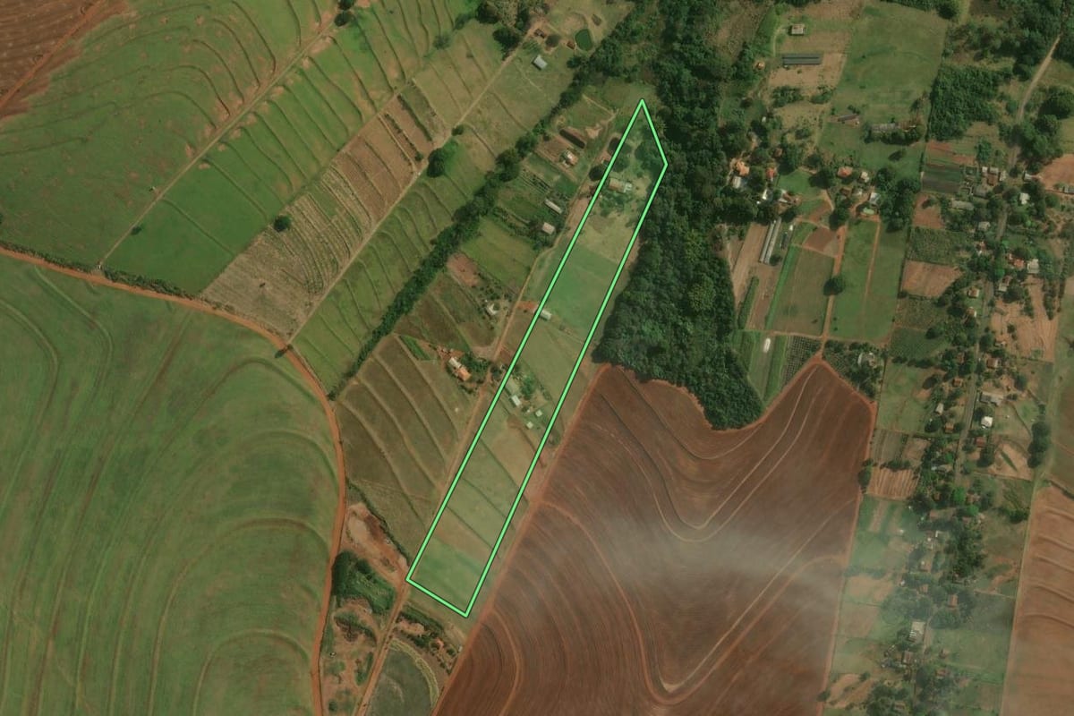 Imagem de satélite do imóvel rural em Presidente Castelo Branco (PR), com o contorno declarado no CAR desenhado por cima.