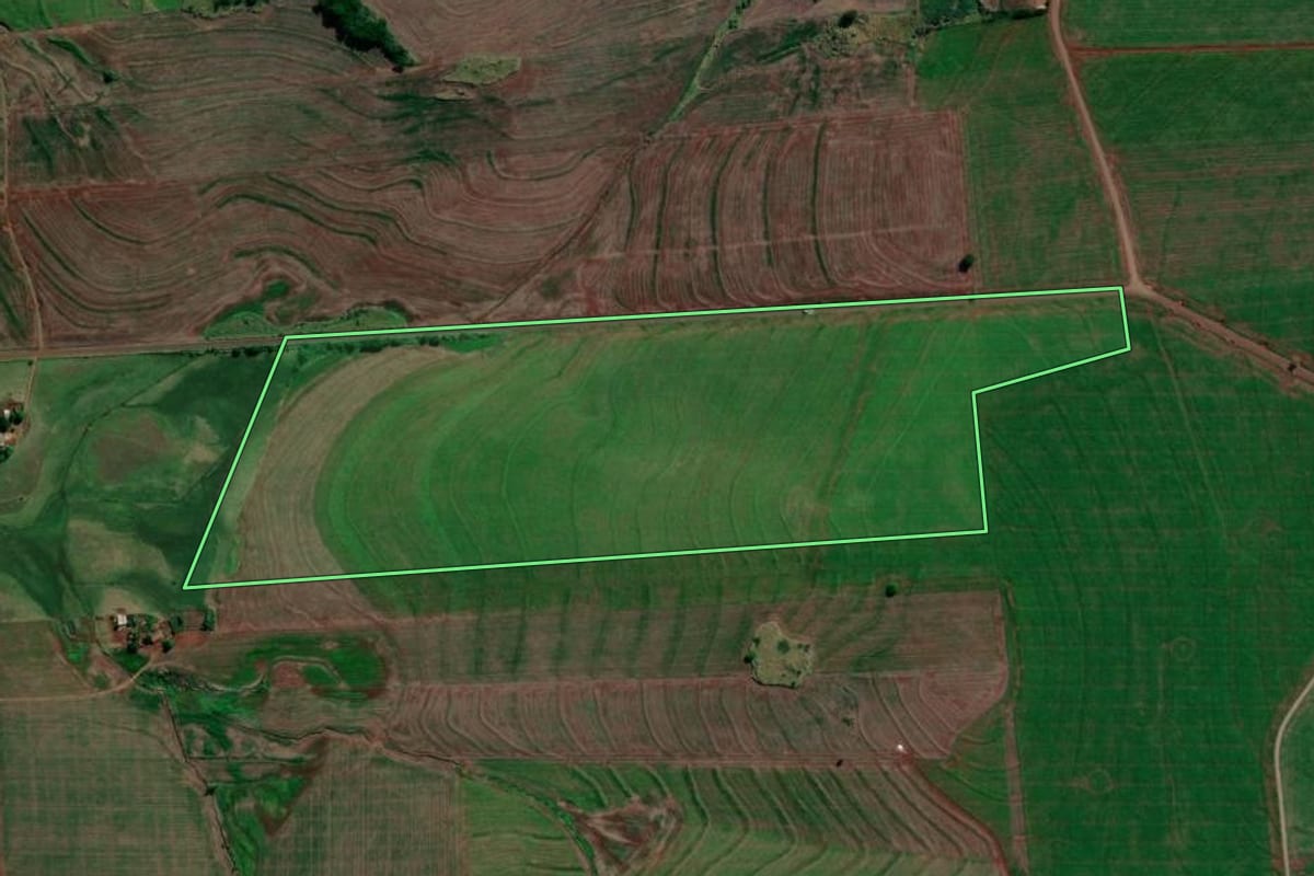 Imagem de satélite do imóvel rural em Primeiro de Maio (PR), com o contorno declarado no CAR desenhado por cima.