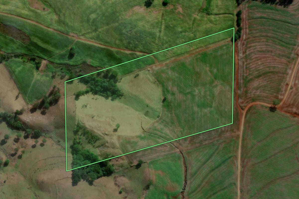 Imagem de satélite do imóvel rural em Primeiro de Maio (PR), com o contorno declarado no CAR desenhado por cima.