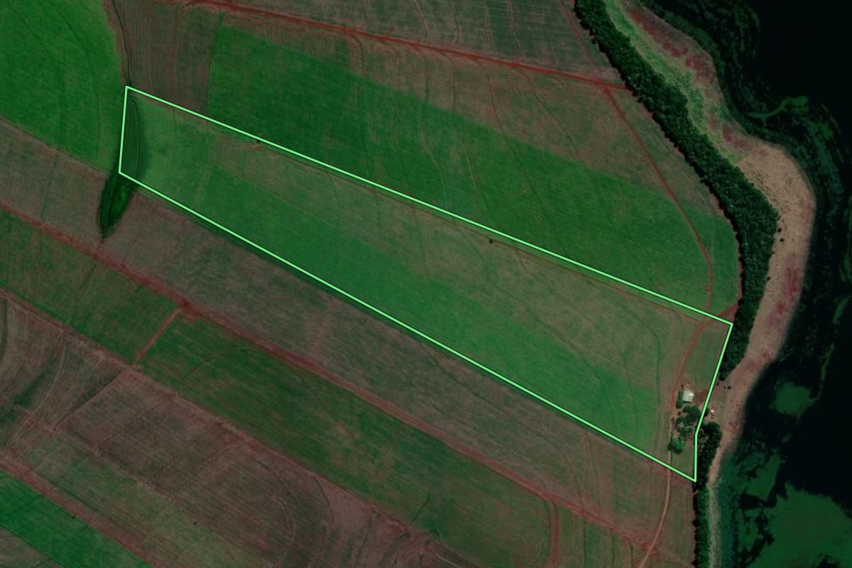 Imagem de satélite do imóvel rural em Primeiro de Maio (PR), com o contorno declarado no CAR desenhado por cima.