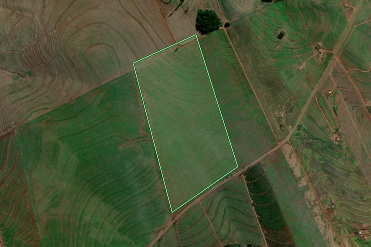 Imagem de satélite do imóvel rural em Primeiro de Maio (PR), com o contorno declarado no CAR desenhado por cima.