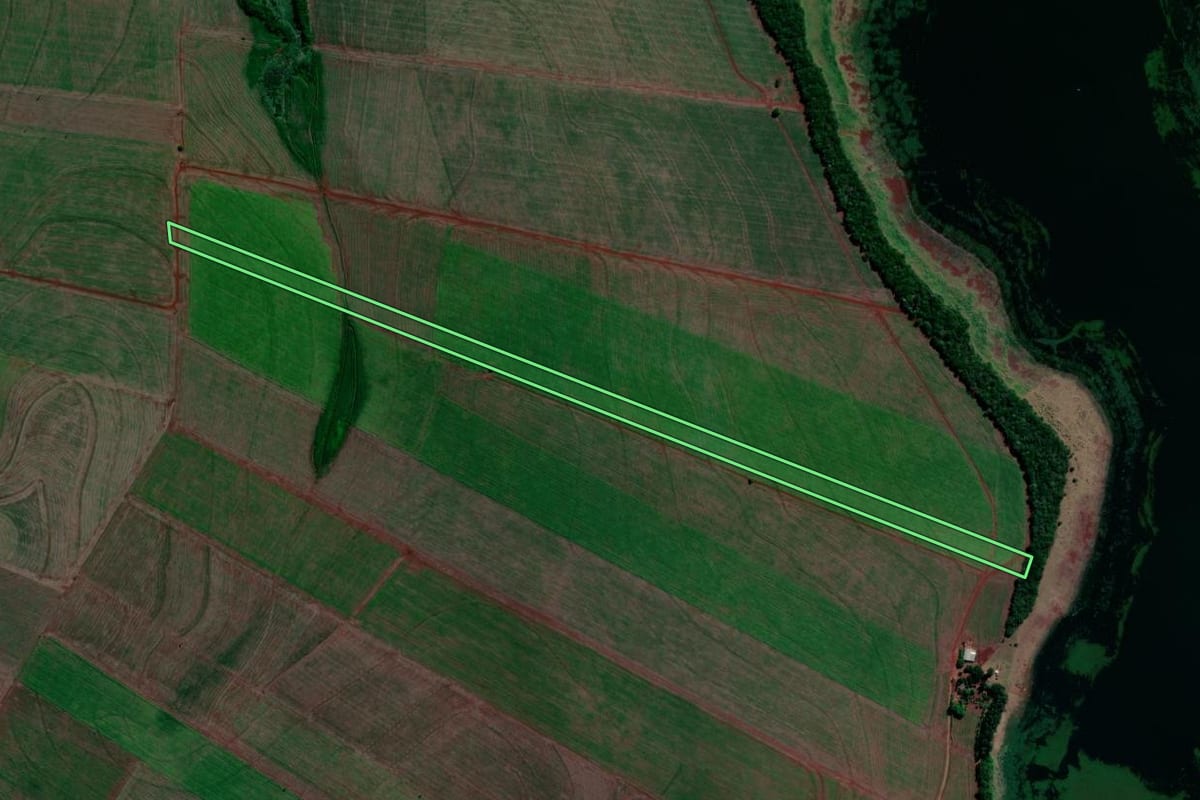 Imagem de satélite do imóvel rural em Primeiro de Maio (PR), com o contorno declarado no CAR desenhado por cima.