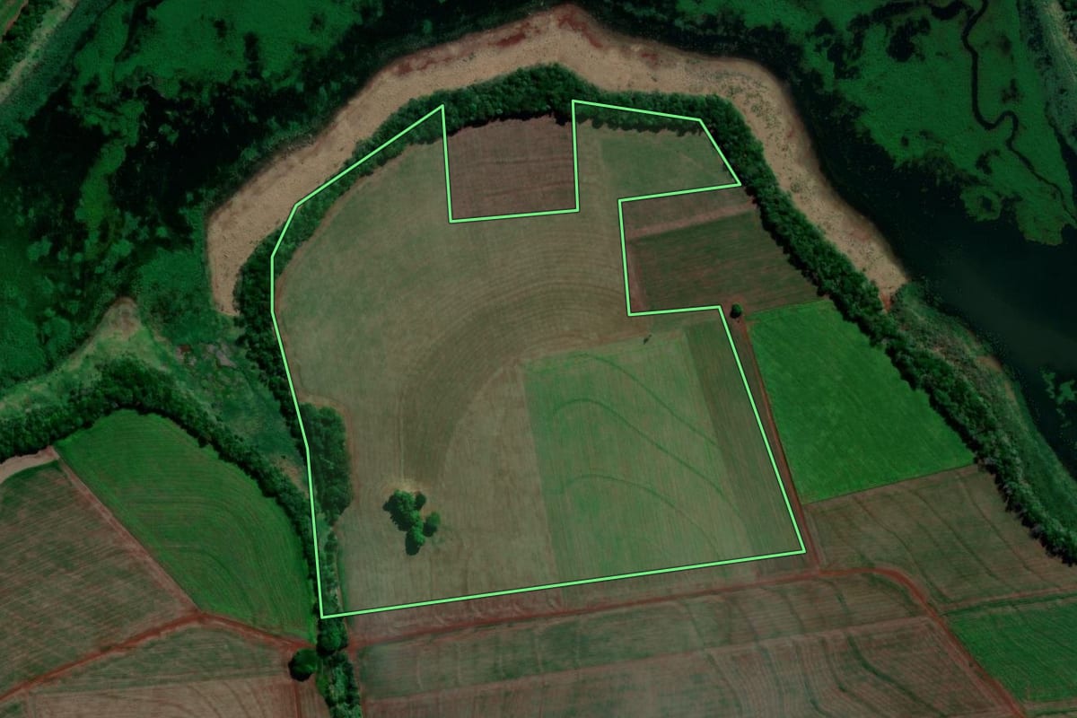 Imagem de satélite do imóvel rural em Primeiro de Maio (PR), com o contorno declarado no CAR desenhado por cima.